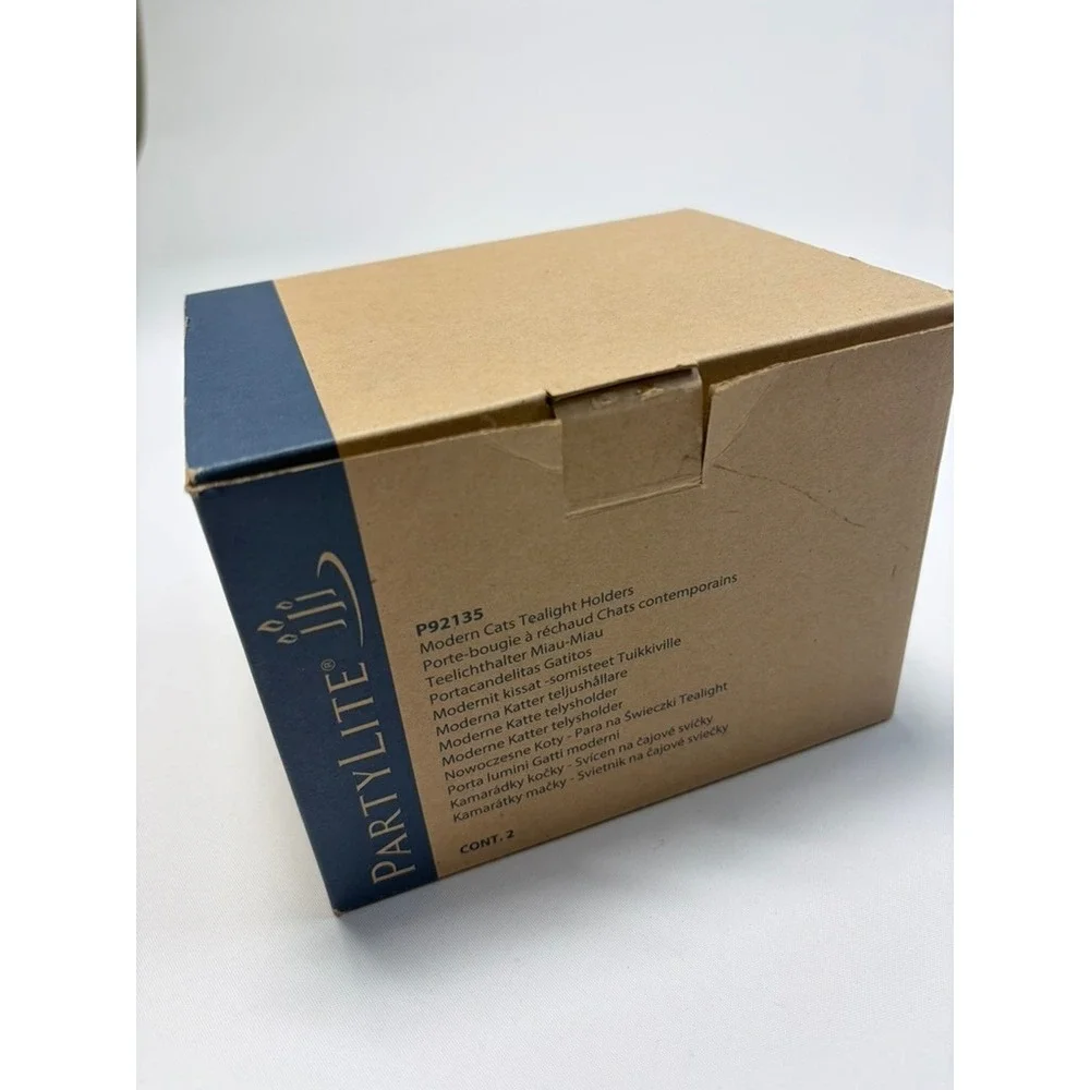 PartyLite‎ Modern Cat Tealight Holders Set of 2 Black White Ceramic w Box - Picture 14 of 14